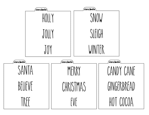 Christmas Skinny Lettering Stencils 5 pack - SVG FILE ONLY