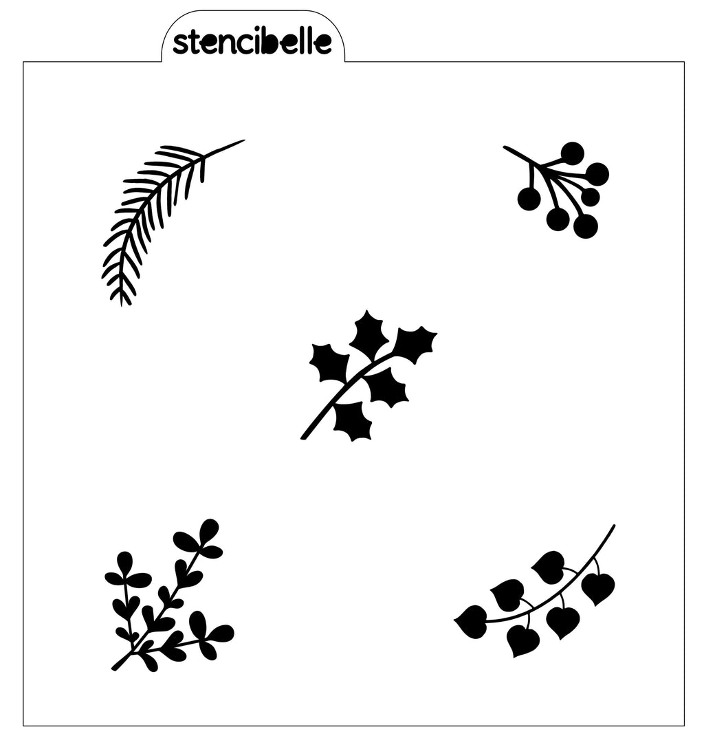 Christmas Leaf Elements Stencil Design + BONUS - SVG FILE ONLY